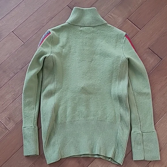 Eddie Bauer Green w/Red & Gray Nordic Knitted Pattern on Sleeves & Front Zip Med - Picture 4 of 6
